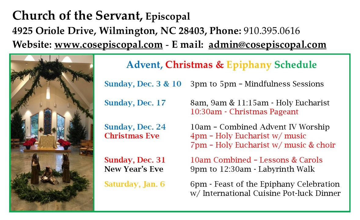 Advent, Christmas & Epiphany Schedule Church of the Servant Wilmington